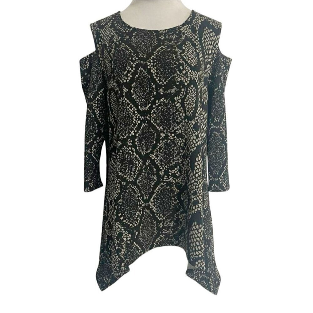 Caroline Rose Size Medium Petite Top Blouse Cold Shoulder Tunic Python